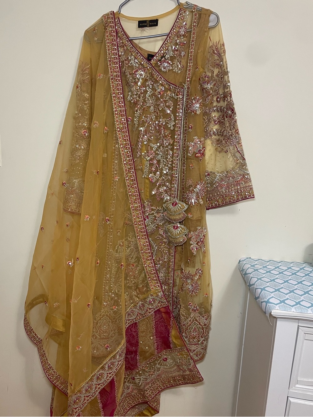Embroidered Mustard & Pink Women's Dress